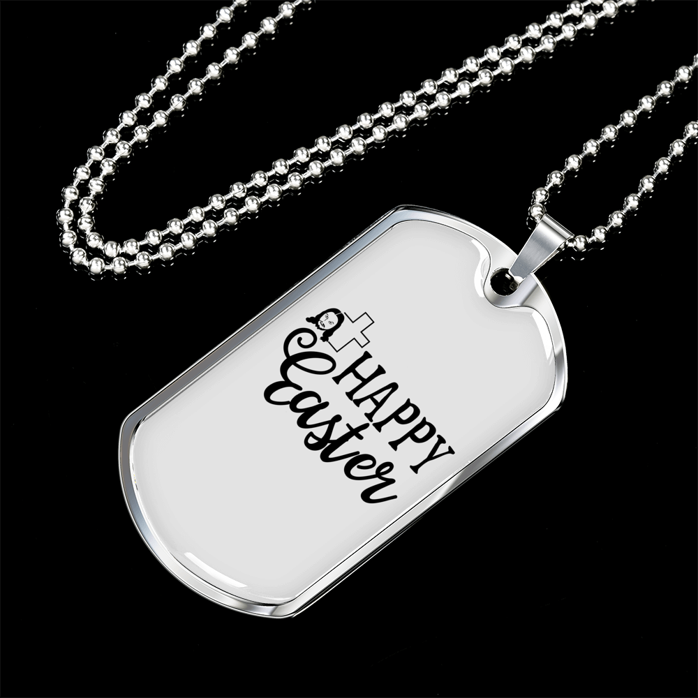 Happy Easter Cross Necklace Stainless Steel or 18k Gold Dog Tag 24" Chain-Express Your Love Gifts
