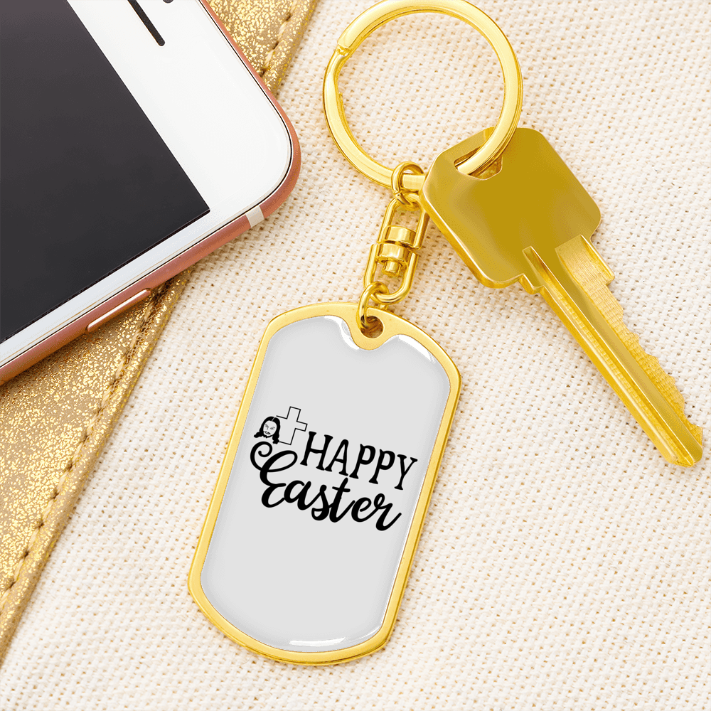 Happy Easter Keychain Stainless Steel or 18k Gold Dog Tag Keyring-Express Your Love Gifts