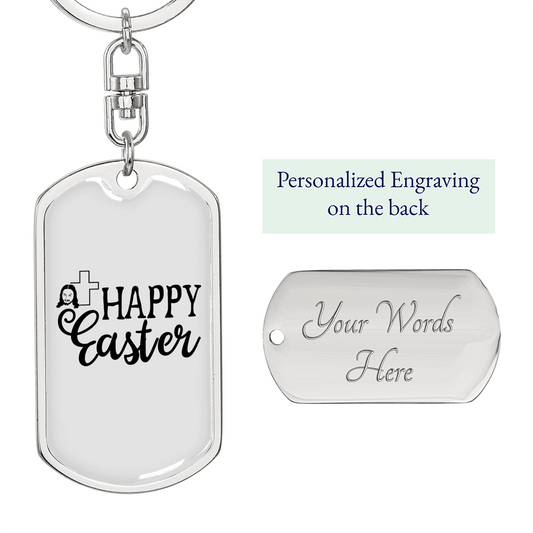 Happy Easter Keychain Stainless Steel or 18k Gold Dog Tag Keyring-Express Your Love Gifts