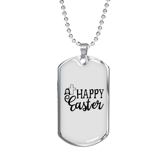 Happy Easter Necklace Stainless Steel or 18k Gold Dog Tag 24" Chain-Express Your Love Gifts