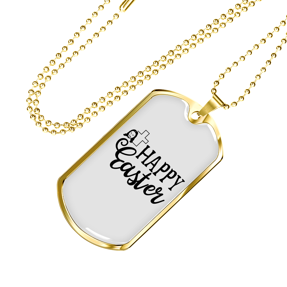 Happy Easter Necklace Stainless Steel or 18k Gold Dog Tag 24" Chain-Express Your Love Gifts