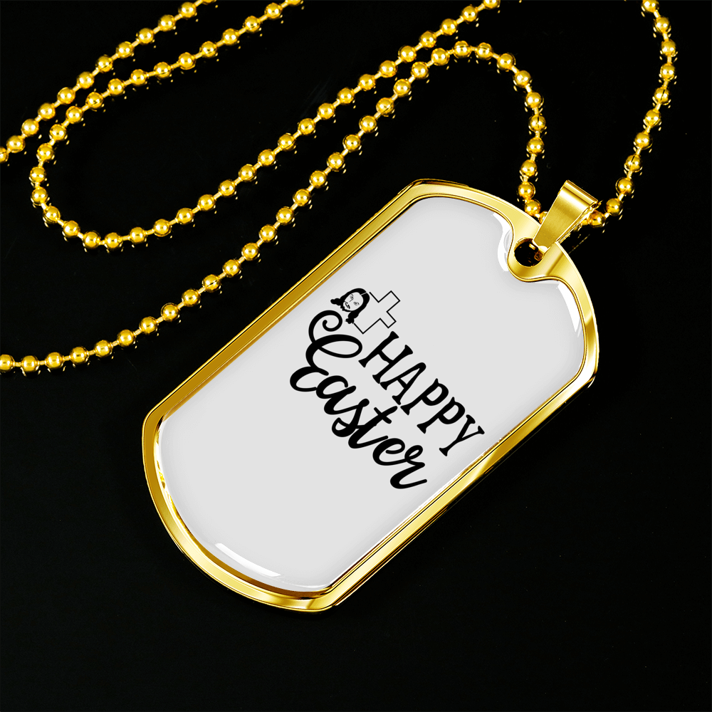 Happy Easter Necklace Stainless Steel or 18k Gold Dog Tag 24" Chain-Express Your Love Gifts