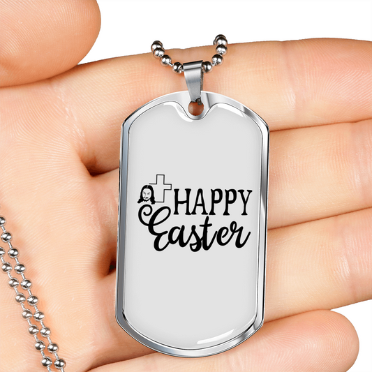 Happy Easter Necklace Stainless Steel or 18k Gold Dog Tag 24" Chain-Express Your Love Gifts