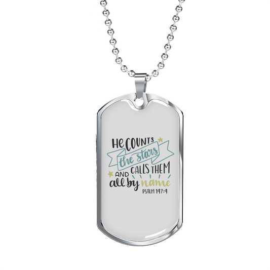 He Count Stars Psalm 147:4 Necklace Stainless Steel or 18k Gold Dog Tag 24" Chain-Express Your Love Gifts