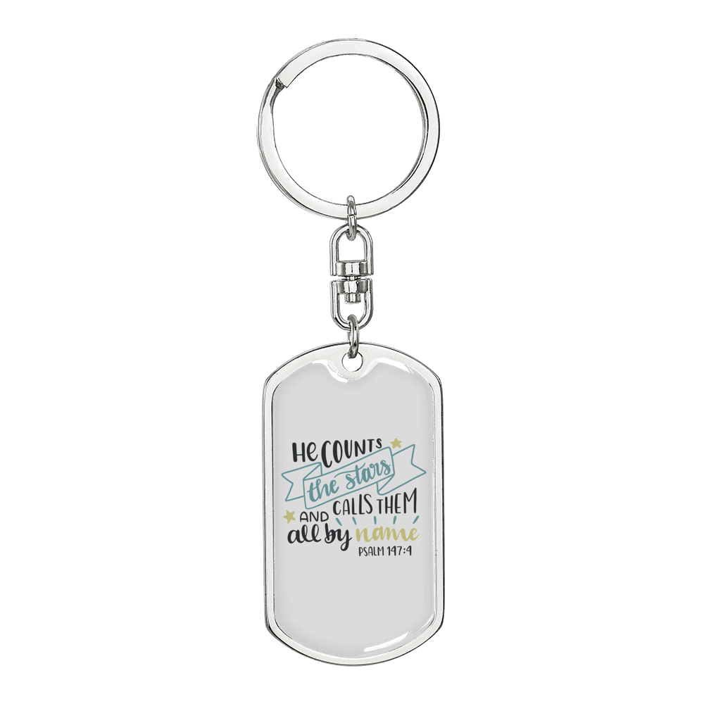 He Counts Stars Psalm 147:4 Keychain Stainless Steel or 18k Gold Dog Tag Keyring-Express Your Love Gifts