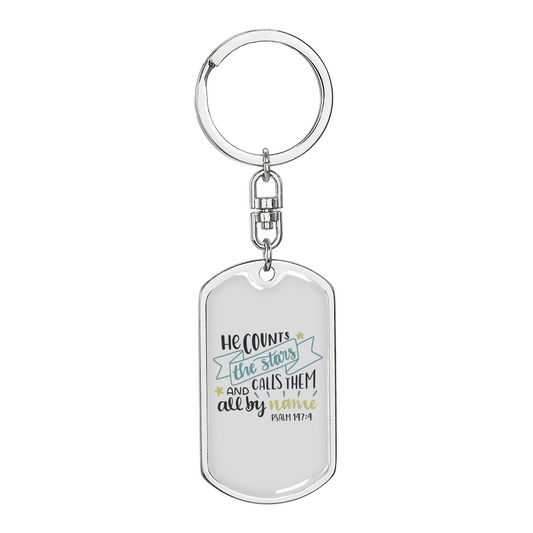 He Counts Stars Psalm 147:4 Keychain Stainless Steel or 18k Gold Dog Tag Keyring-Express Your Love Gifts