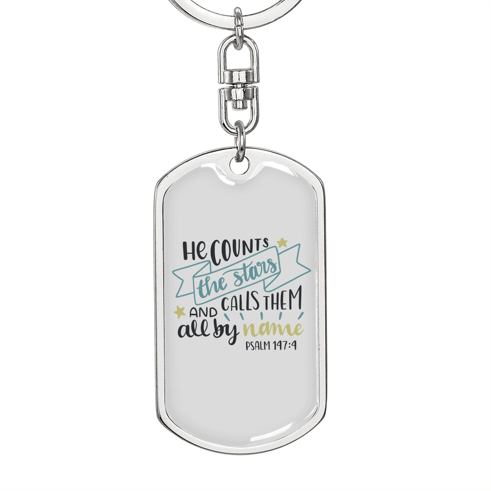 He Counts Stars Psalm 147:4 Keychain Stainless Steel or 18k Gold Dog Tag Keyring-Express Your Love Gifts