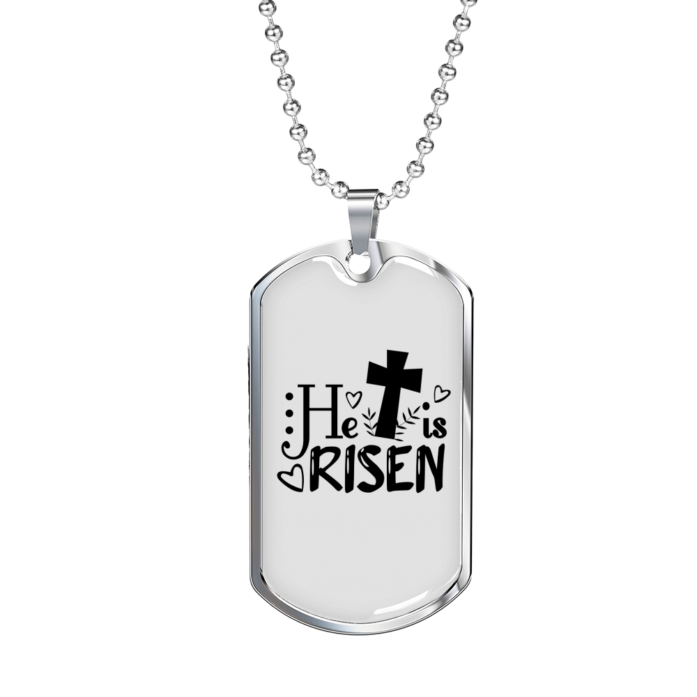 He Is Risen Necklace Stainless Steel or 18k Gold Dog Tag 24" Chain-Express Your Love Gifts