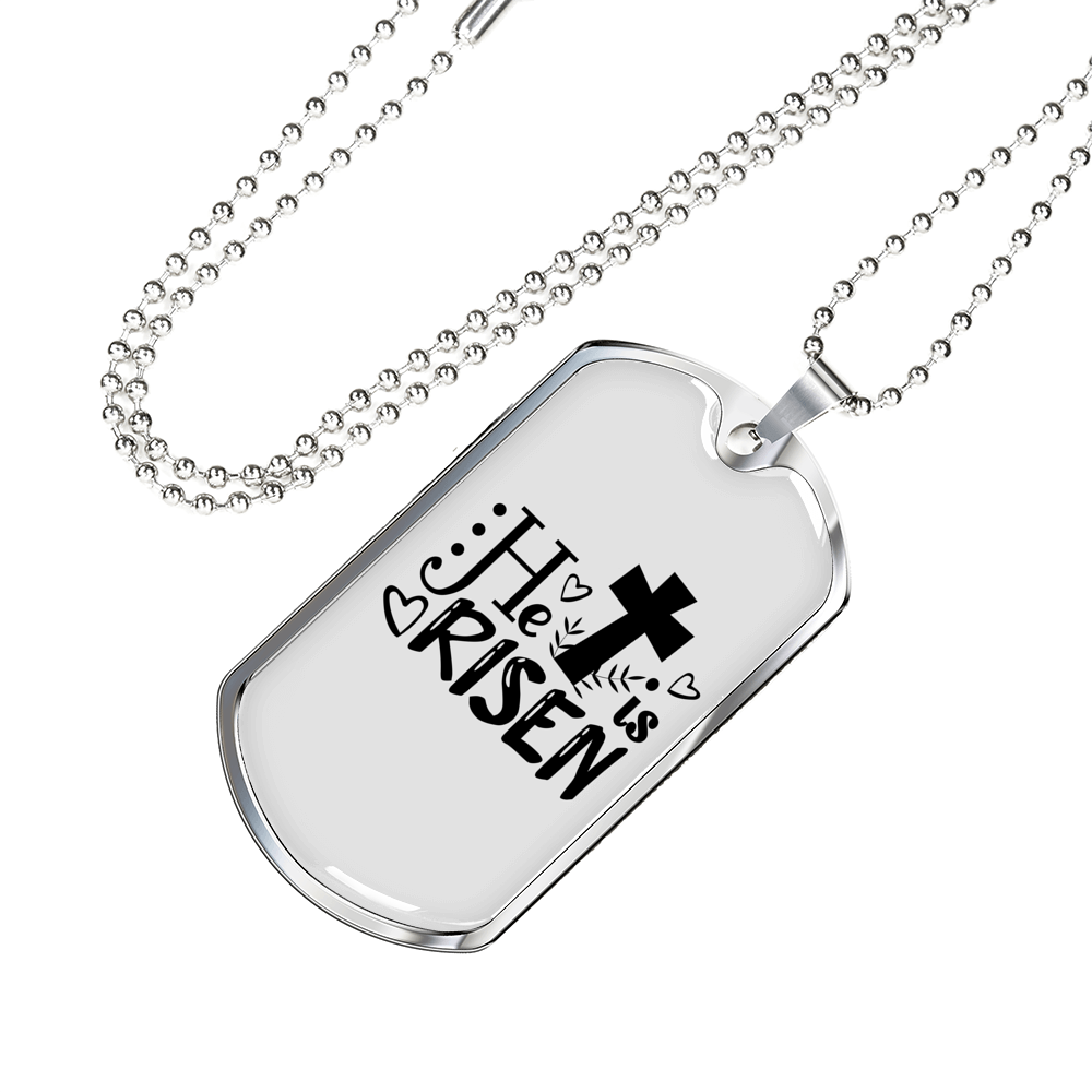 He Is Risen Necklace Stainless Steel or 18k Gold Dog Tag 24" Chain-Express Your Love Gifts