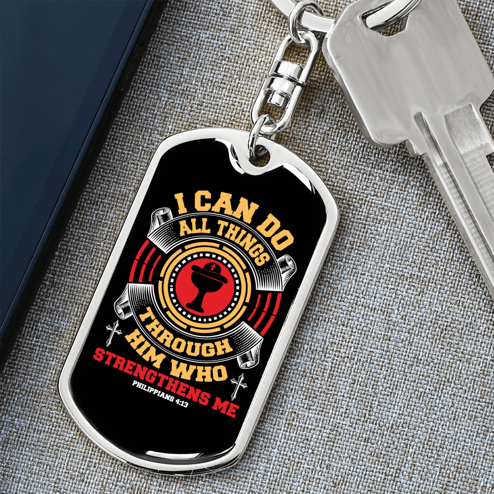 He Strengthens Me Philippians 4:13 Keychain Stainless Steel or 18k Gold Dog Tag Keyring-Express Your Love Gifts