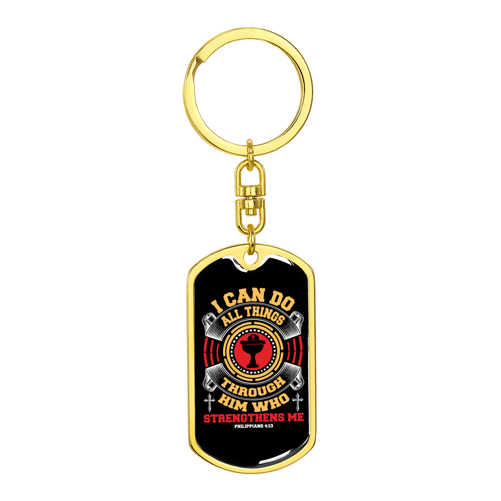 He Strengthens Me Philippians 4:13 Stainless Steel or 18k Gold Premium Swivel Dog Tag Keychain