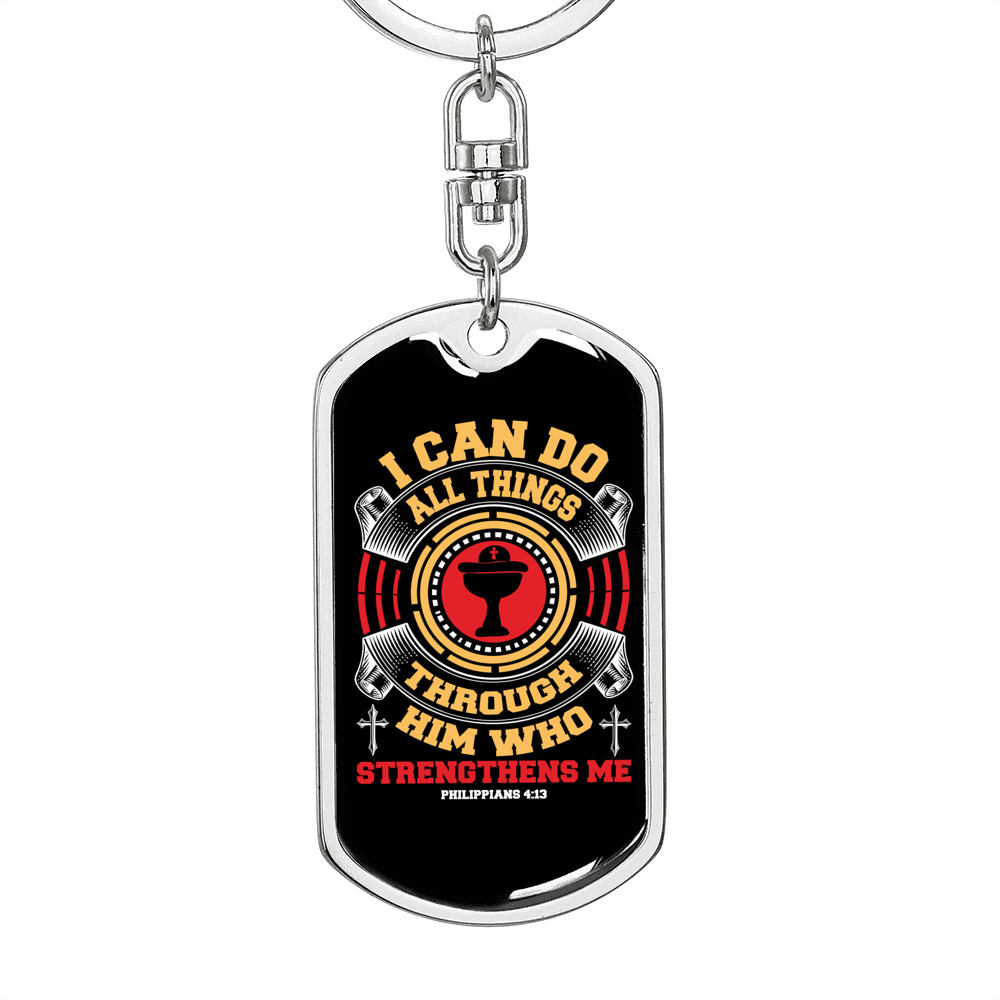 He Strengthens Me Philippians 4:13 Keychain Stainless Steel or 18k Gold Dog Tag Keyring-Express Your Love Gifts