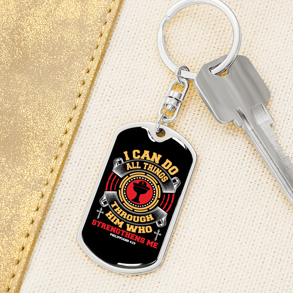 He Strengthens Me Philippians 4:13 Keychain Stainless Steel or 18k Gold Dog Tag Keyring-Express Your Love Gifts