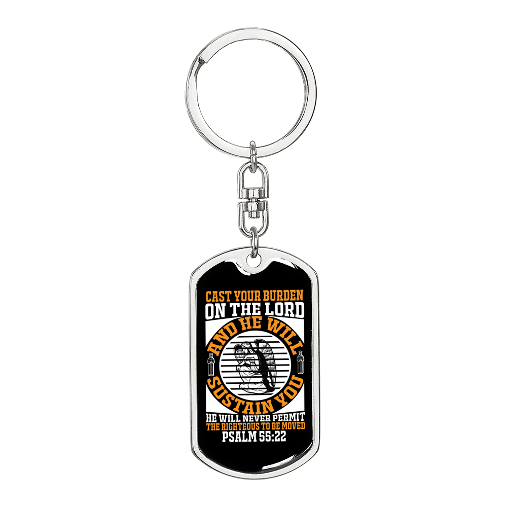 He Will Sustain Psalm 55:22 Keychain Stainless Steel or 18k Gold Dog Tag Keyring-Express Your Love Gifts