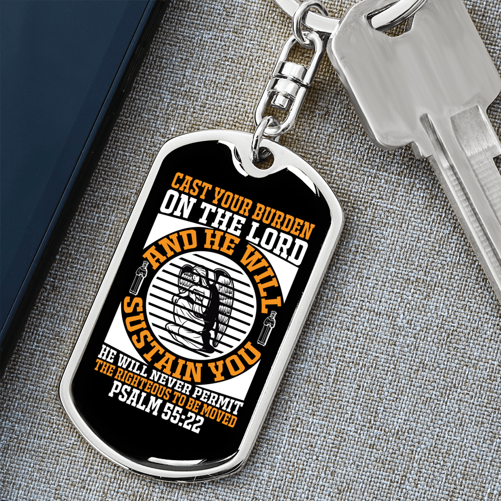 He Will Sustain Psalm 55:22 Keychain Stainless Steel or 18k Gold Dog Tag Keyring-Express Your Love Gifts
