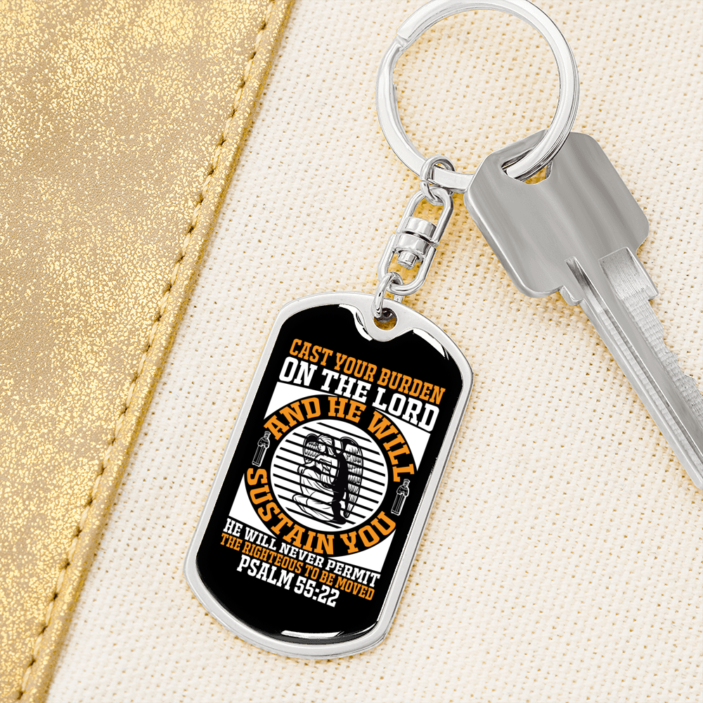 He Will Sustain Psalm 55:22 Keychain Stainless Steel or 18k Gold Dog Tag Keyring-Express Your Love Gifts