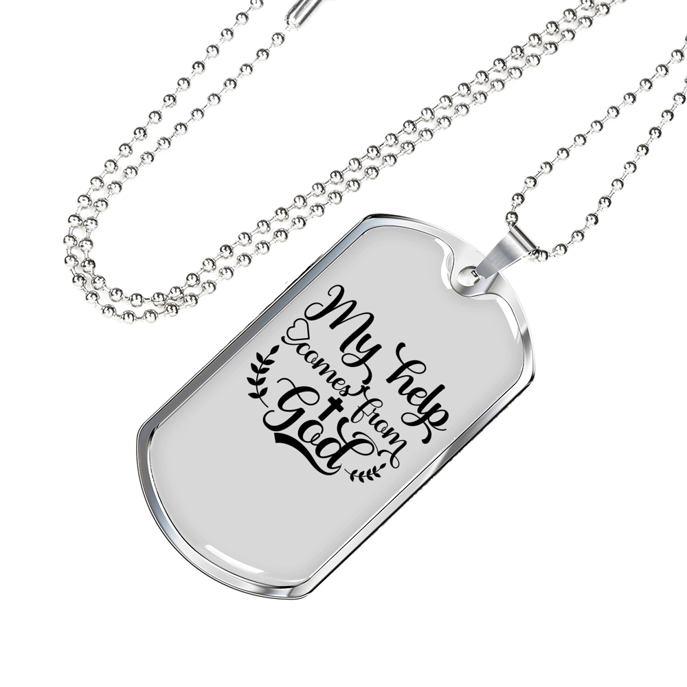 Help Comes From God Necklace Stainless Steel or 18k Gold Dog Tag 24" Chain-Express Your Love Gifts