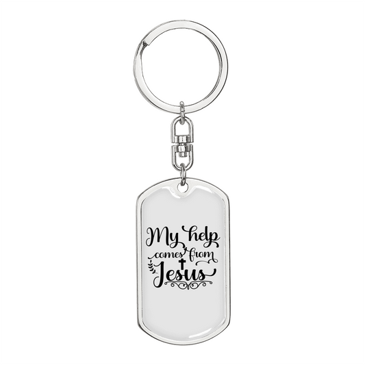 Help Comes From Jesus Keychain Stainless Steel or 18k Gold Dog Tag Keyring-Express Your Love Gifts
