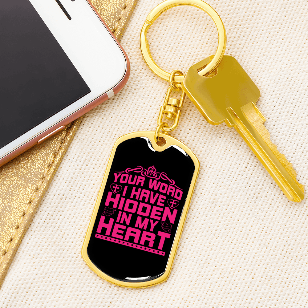 Hidden In My Heart Christian Keychain Stainless Steel or 18k Gold Dog Tag Keyring-Express Your Love Gifts