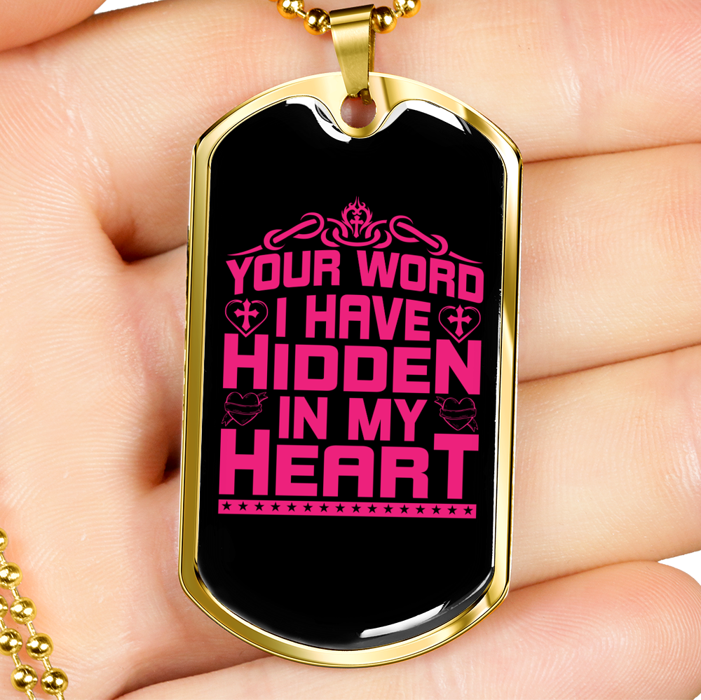 Hidden In My Heart Necklace Stainless Steel or 18k Gold Dog Tag 24" Chain-Express Your Love Gifts