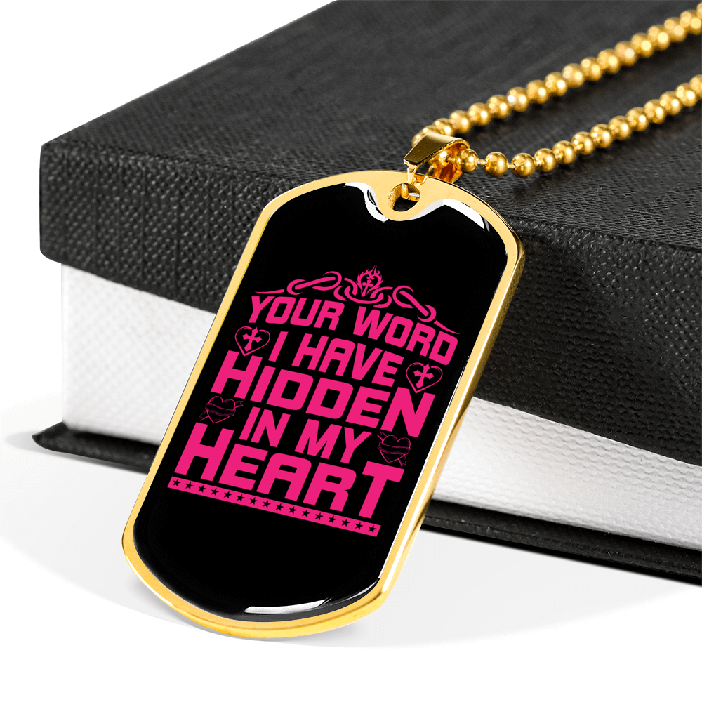 Hidden In My Heart Necklace Stainless Steel or 18k Gold Dog Tag 24" Chain-Express Your Love Gifts
