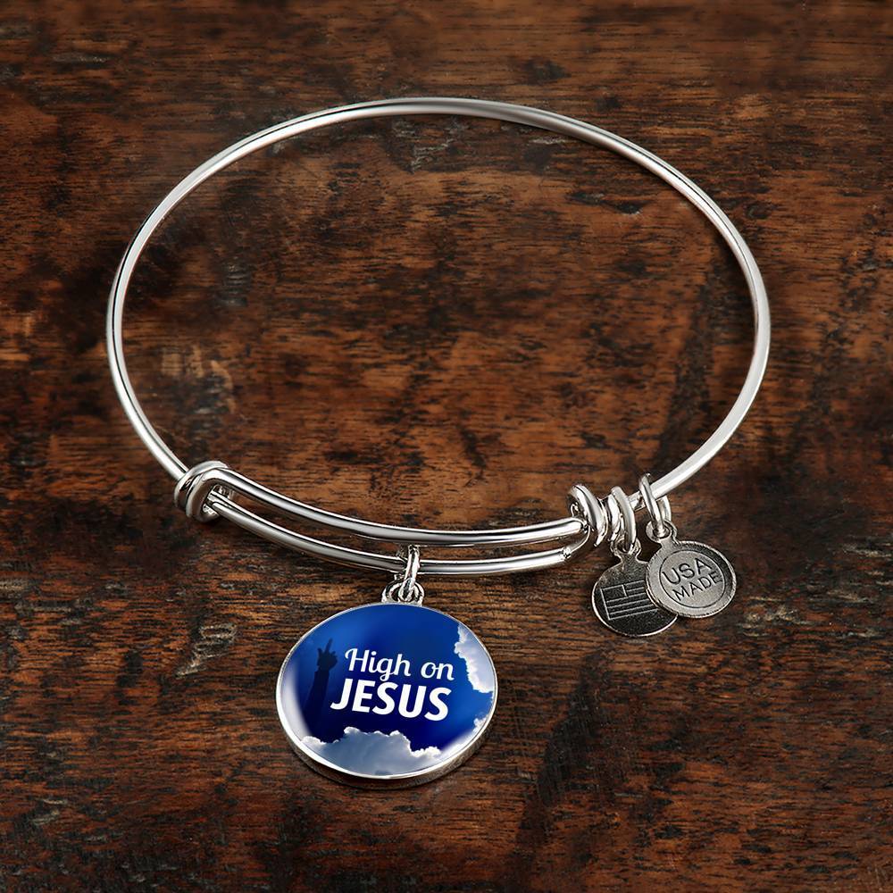 High On Jesus Stainless Steel or 18k Gold Chistian Circle Bangle Bracelet - Express Your Love Gifts