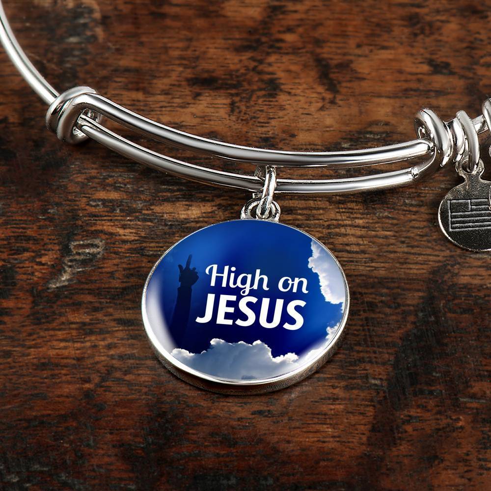 High On Jesus Stainless Steel or 18k Gold Chistian Circle Bangle Bracelet - Express Your Love Gifts