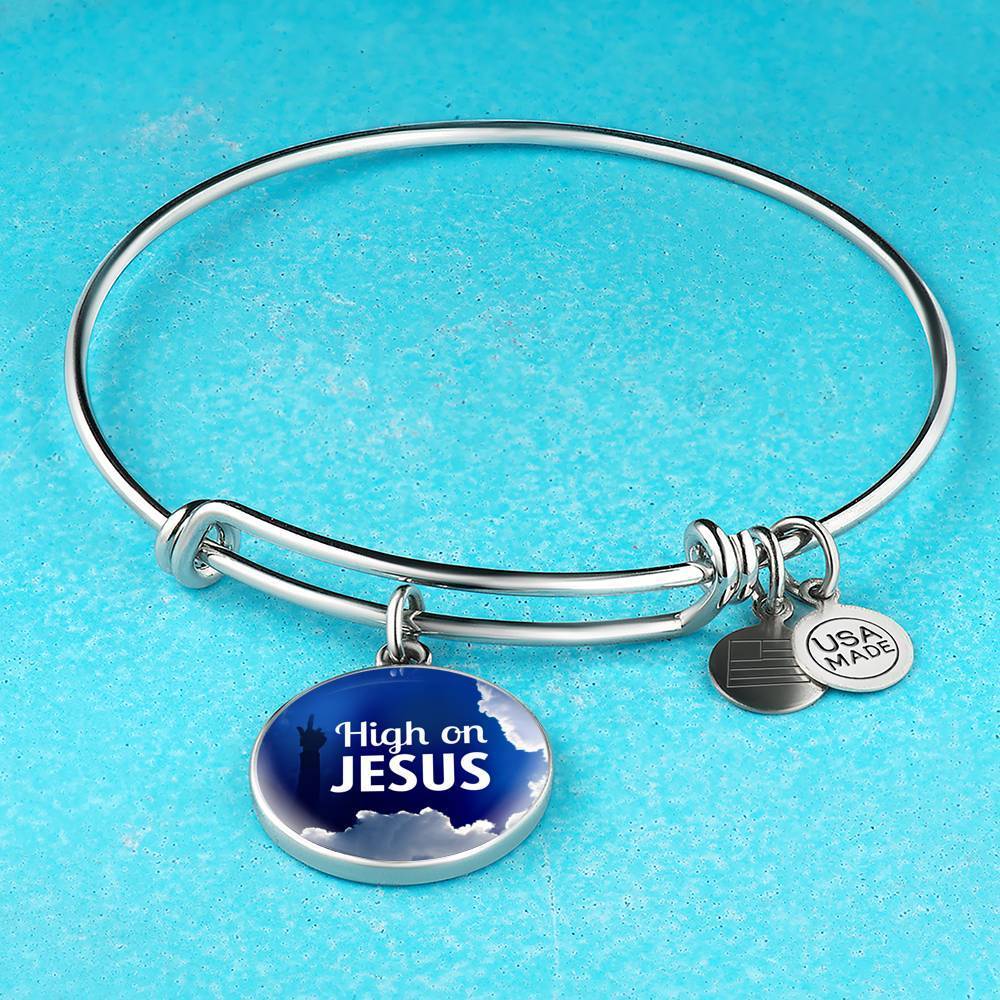 High On Jesus Stainless Steel or 18k Gold Chistian Circle Bangle Bracelet - Express Your Love Gifts