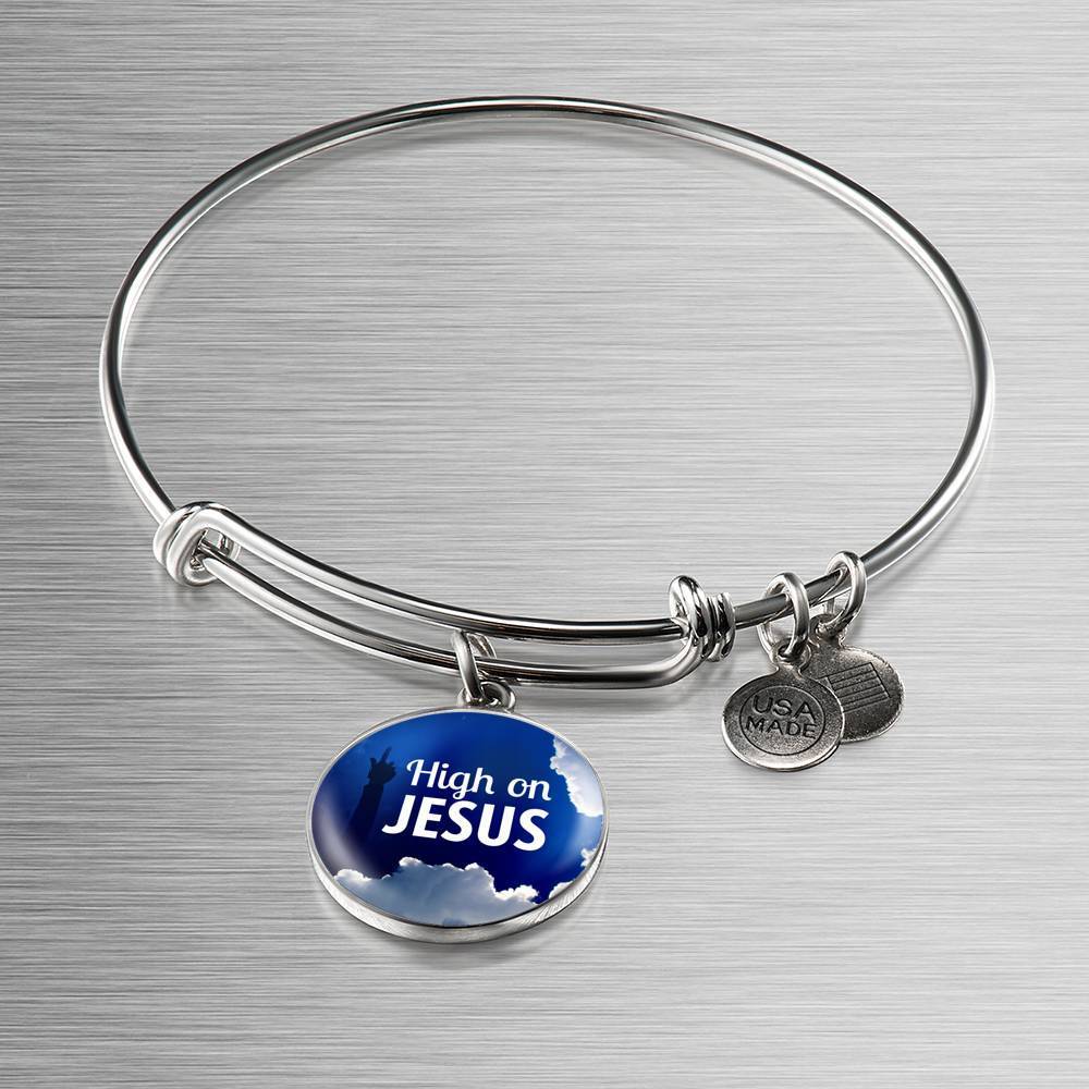 High On Jesus Stainless Steel or 18k Gold Chistian Circle Bangle Bracelet - Express Your Love Gifts