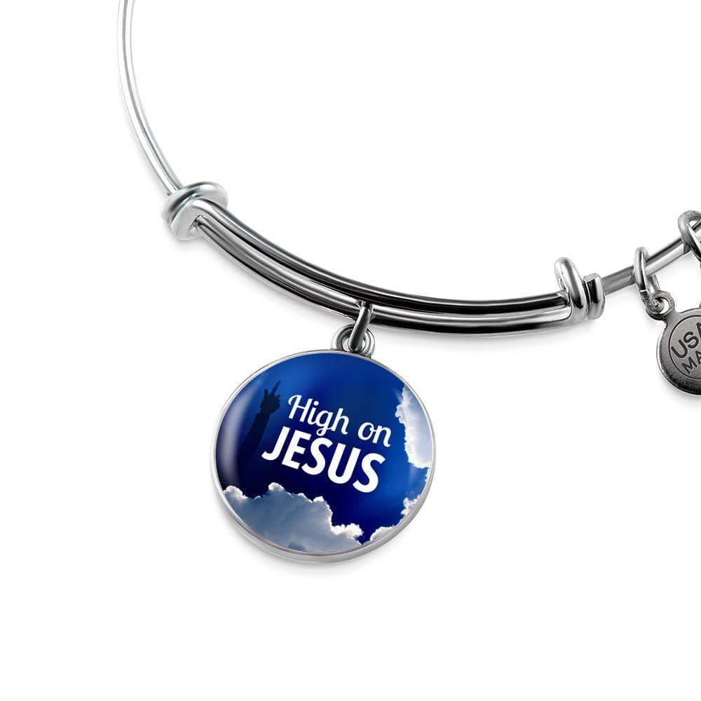 High On Jesus Stainless Steel or 18k Gold Chistian Circle Bangle Bracelet - Express Your Love Gifts