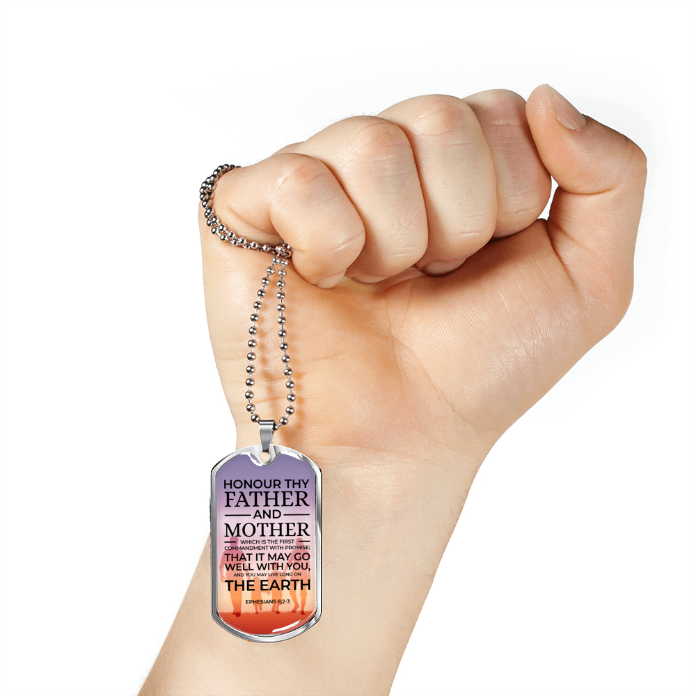 Honor Your Parents Ephesians Necklace Stainless Steel or 18k Gold Dog Tag 24" Chain-Express Your Love Gifts