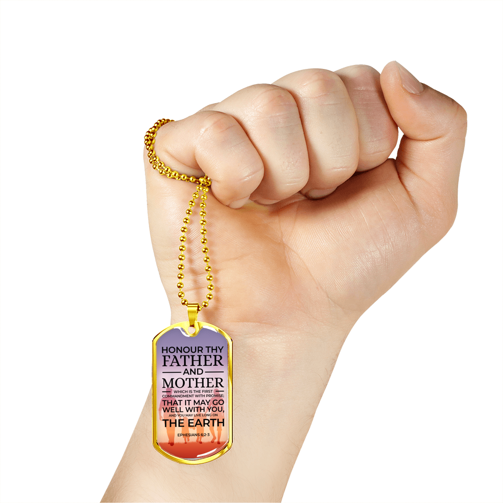 Honor Your Parents Ephesians Necklace Stainless Steel or 18k Gold Dog Tag 24" Chain-Express Your Love Gifts
