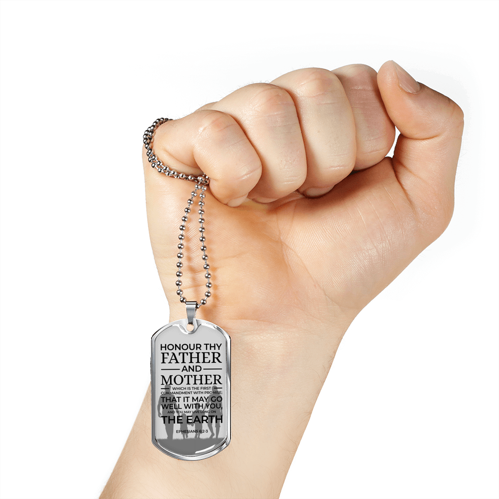 Honor Your Parents Necklace Bible Verse Dog Tag Pendant Necklace-Express Your Love Gifts