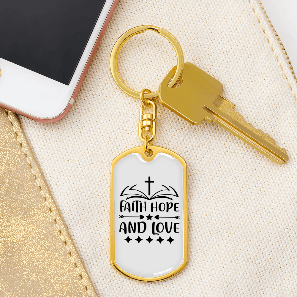 Hope And Love Christian Keychain Stainless Steel or 18k Gold Dog Tag Keyring-Express Your Love Gifts