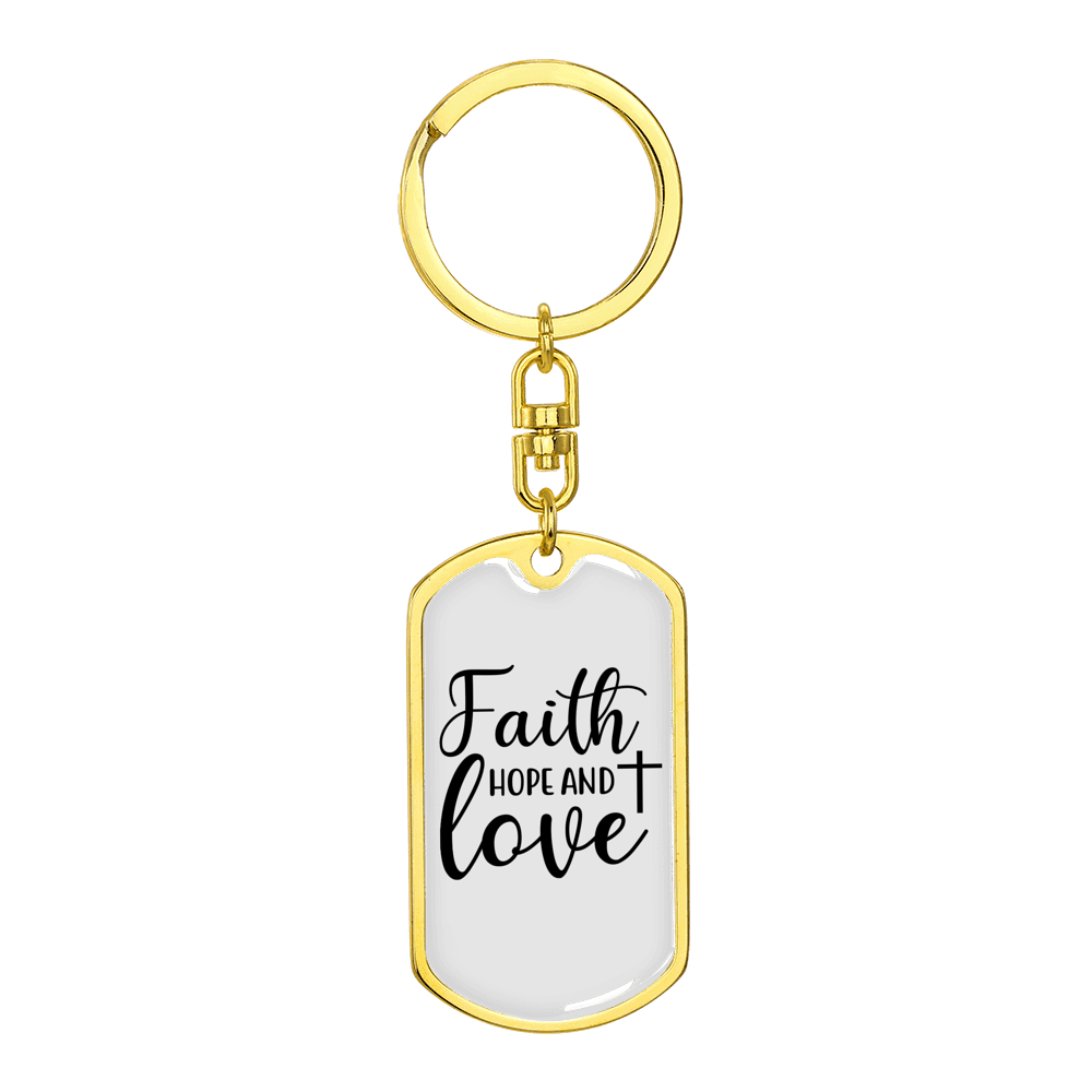 Hope And Love Cross Christian Stainless Steel or 18k Gold Premium Swivel Dog Tag Keychain