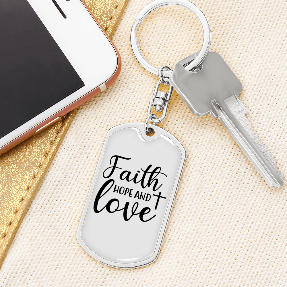 Hope And Love Cross Christian Keychain Stainless Steel or 18k Gold Dog Tag Keyring-Express Your Love Gifts