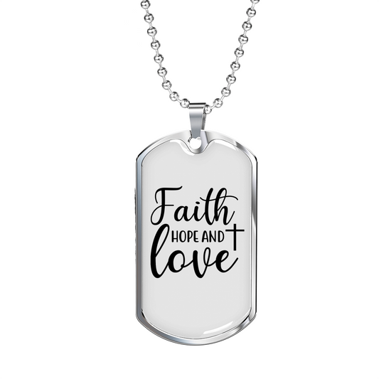 Hope And Love Cross Necklace Stainless Steel or 18k Gold Dog Tag 24" Chain-Express Your Love Gifts