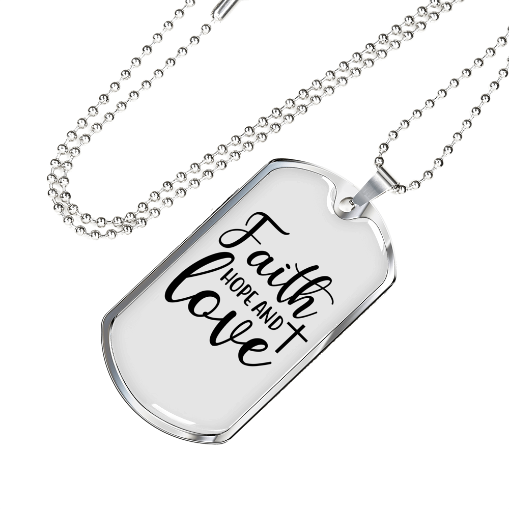 Hope And Love Cross Necklace Stainless Steel or 18k Gold Dog Tag 24" Chain-Express Your Love Gifts