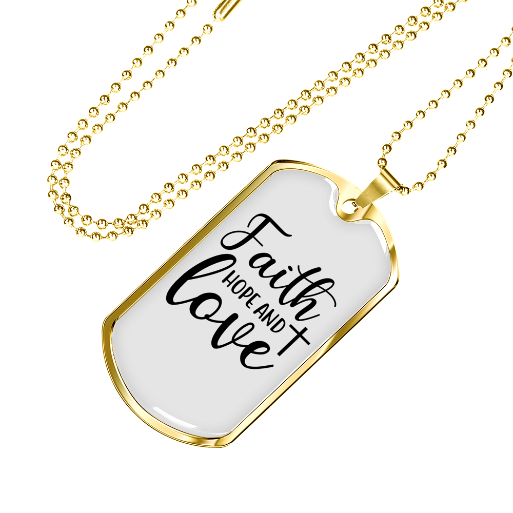 Hope And Love Cross Necklace Stainless Steel or 18k Gold Dog Tag 24" Chain-Express Your Love Gifts