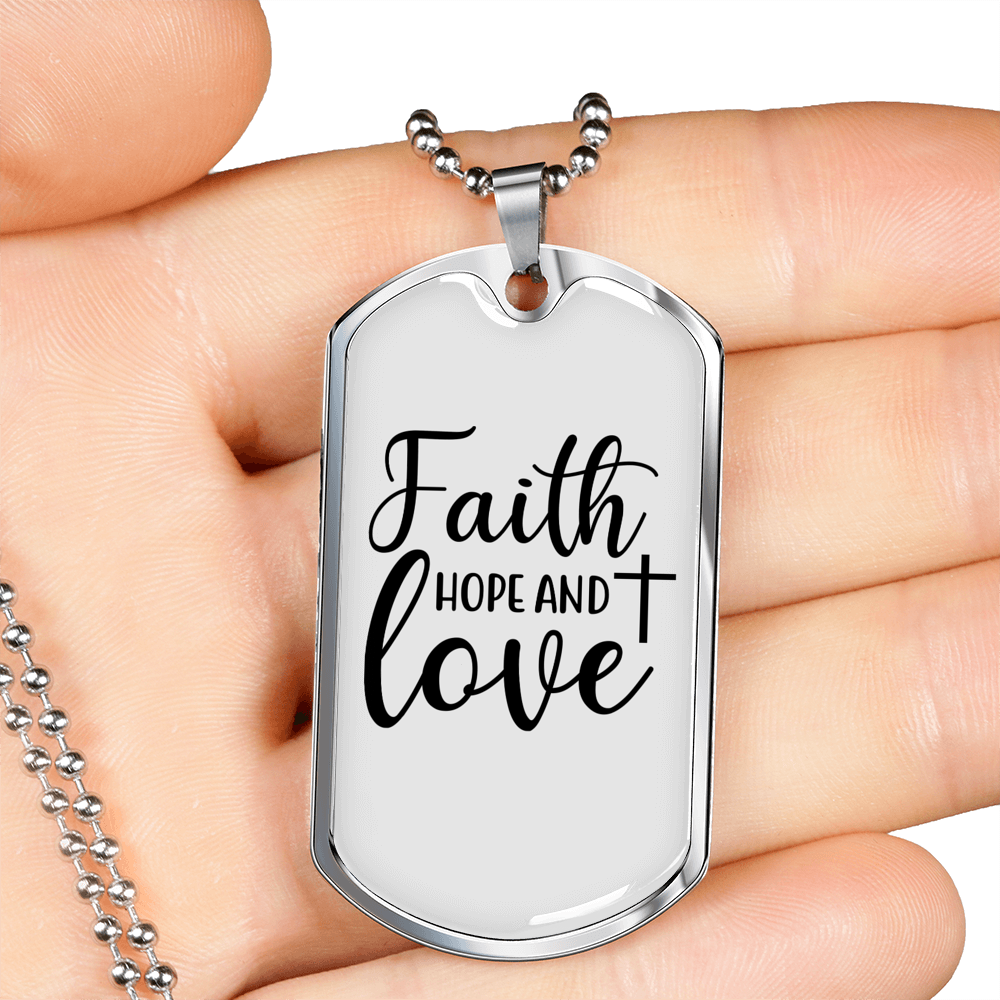 Hope And Love Cross Necklace Stainless Steel or 18k Gold Dog Tag 24" Chain-Express Your Love Gifts