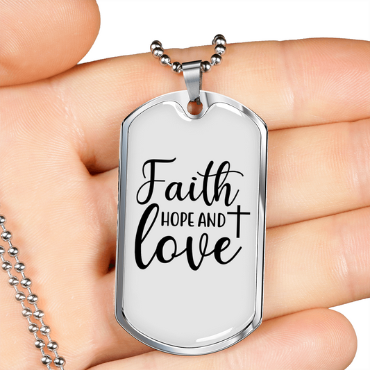 Hope And Love Cross Necklace Stainless Steel or 18k Gold Dog Tag 24" Chain-Express Your Love Gifts