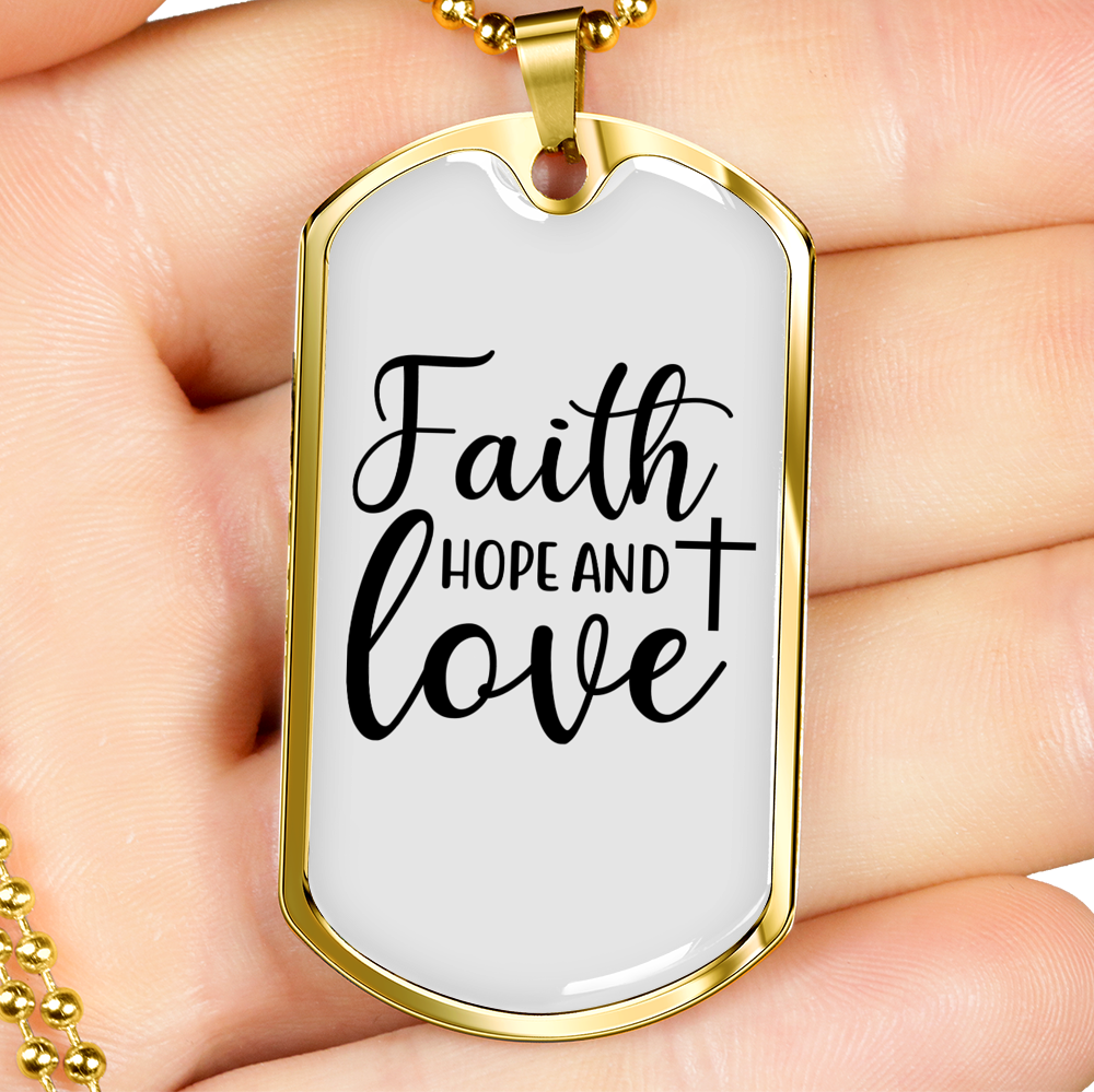 Hope And Love Cross Necklace Stainless Steel or 18k Gold Dog Tag 24" Chain-Express Your Love Gifts