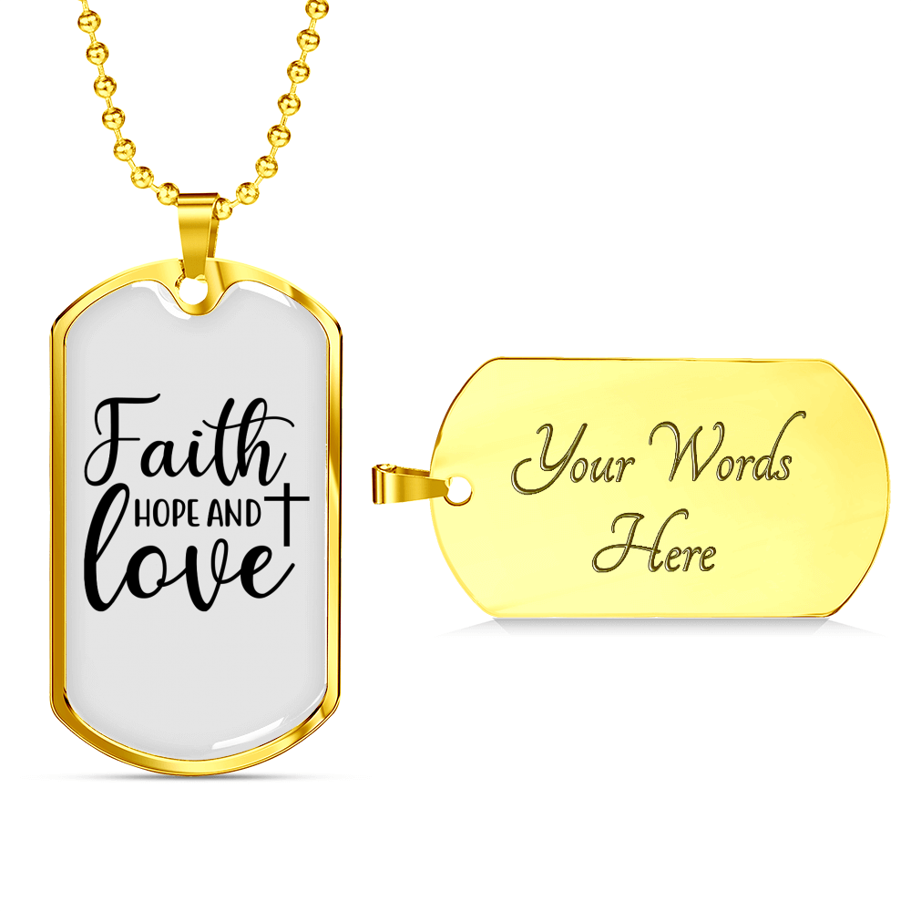Hope And Love Cross Necklace Stainless Steel or 18k Gold Dog Tag 24" Chain-Express Your Love Gifts