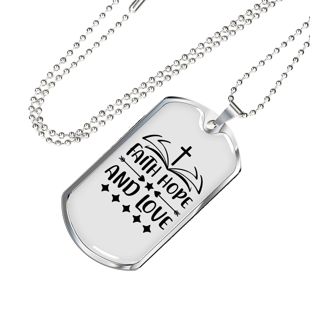 Hope And Love Necklace Stainless Steel or 18k Gold Dog Tag 24" Chain-Express Your Love Gifts
