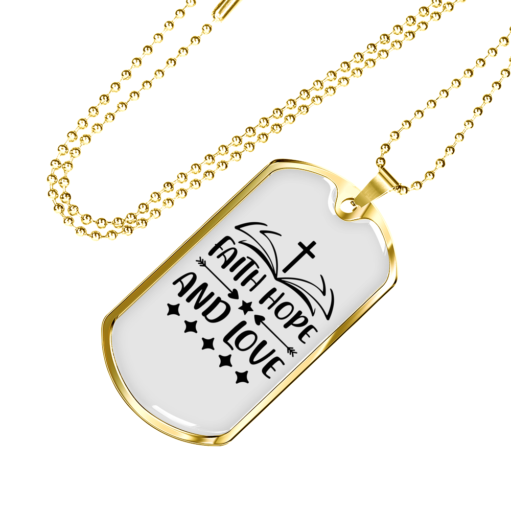 Hope And Love Necklace Stainless Steel or 18k Gold Dog Tag 24" Chain-Express Your Love Gifts