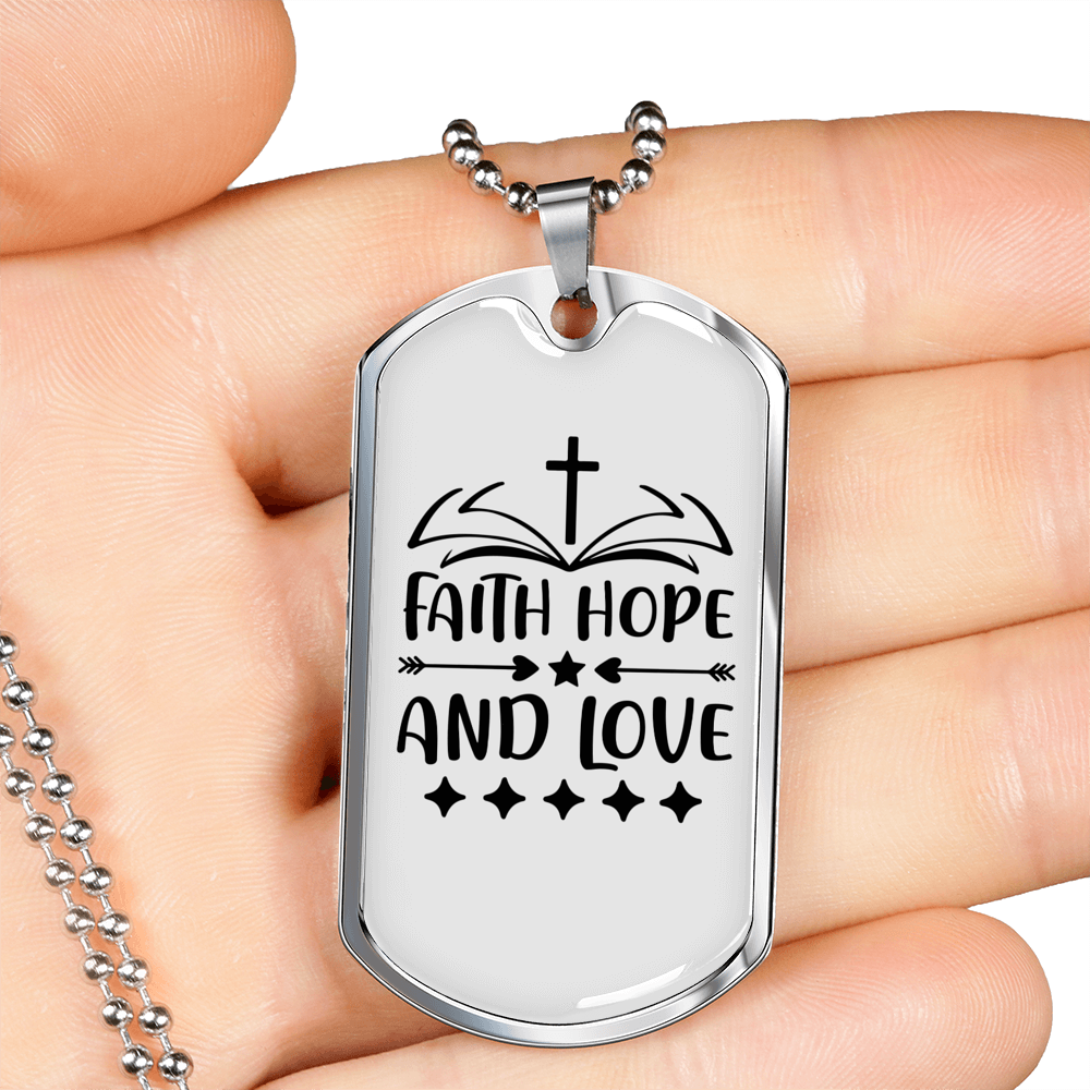 Hope And Love Necklace Stainless Steel or 18k Gold Dog Tag 24" Chain-Express Your Love Gifts