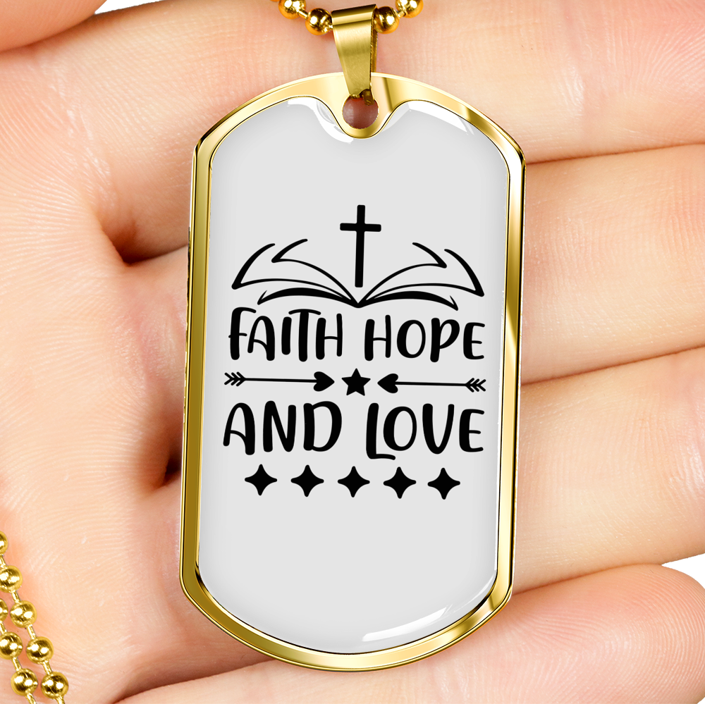 Hope And Love Necklace Stainless Steel or 18k Gold Dog Tag 24" Chain-Express Your Love Gifts