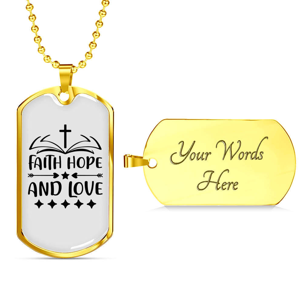 Hope And Love Necklace Stainless Steel or 18k Gold Dog Tag 24" Chain-Express Your Love Gifts