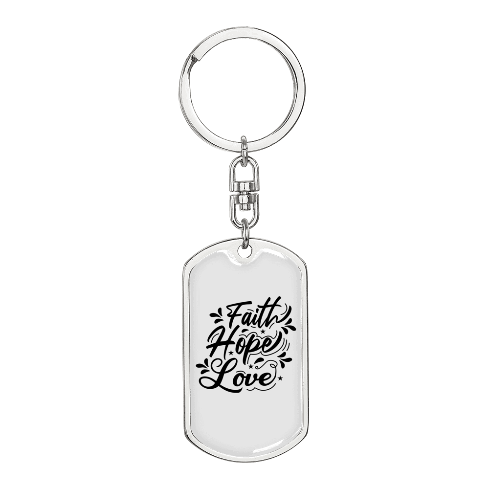 Hope Love Christian Keychain Stainless Steel or 18k Gold Dog Tag Keyring-Express Your Love Gifts