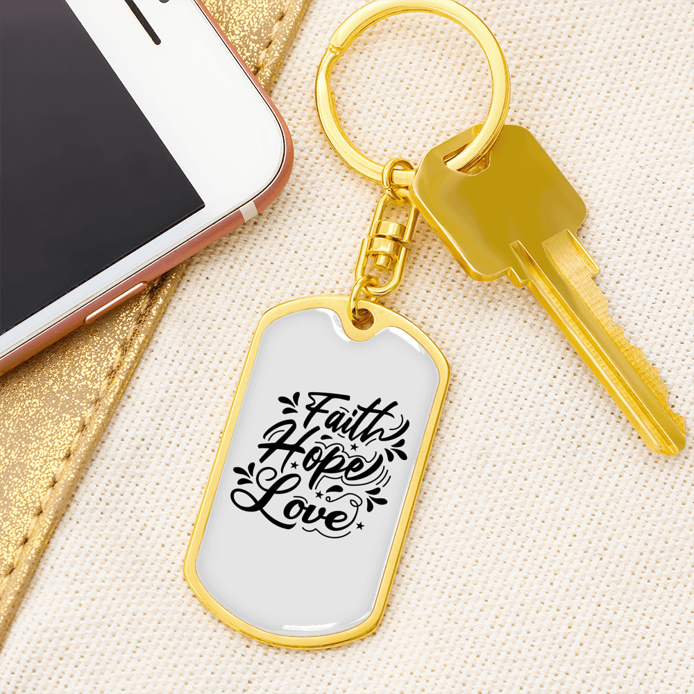 Hope Love Christian Keychain Stainless Steel or 18k Gold Dog Tag Keyring-Express Your Love Gifts